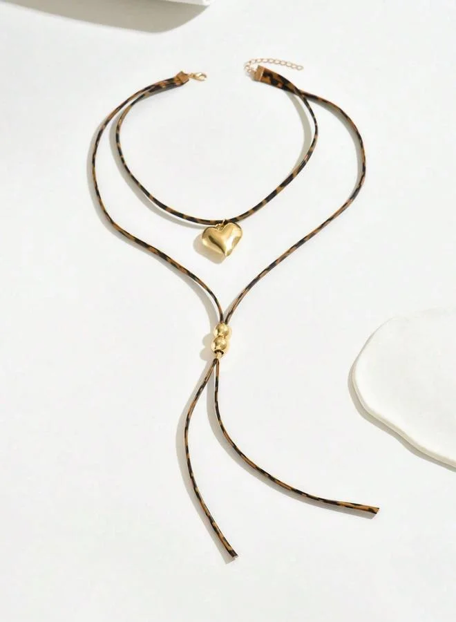 Take Two  Women Leopard Print Heart-Shaped Pendant Necklace for Women | Best Price UAE